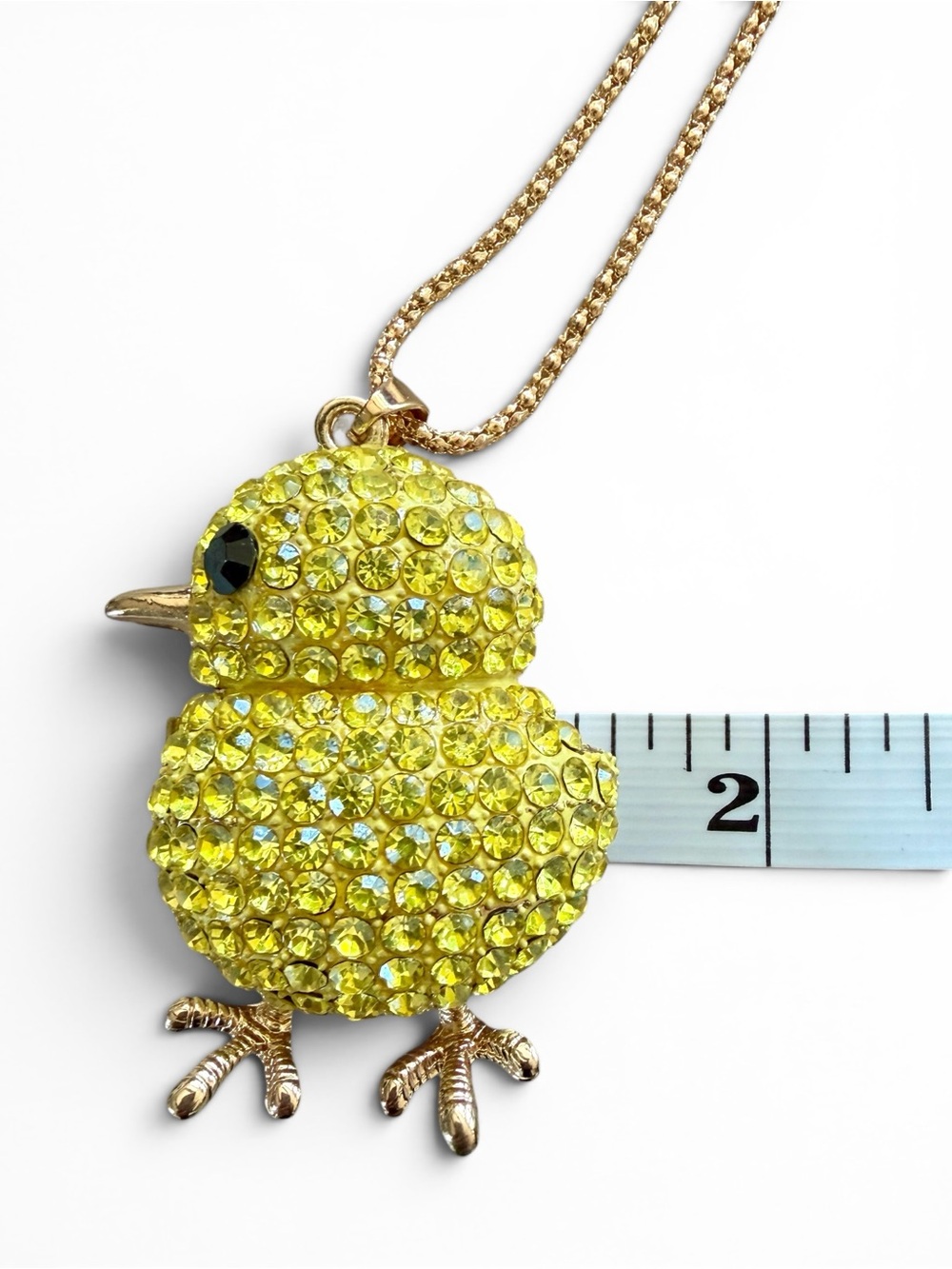 Betsey Johnson Crystal Yellow Chick Pendant Necklace Gold Tone Birdie NWT - Picture 5 of 6